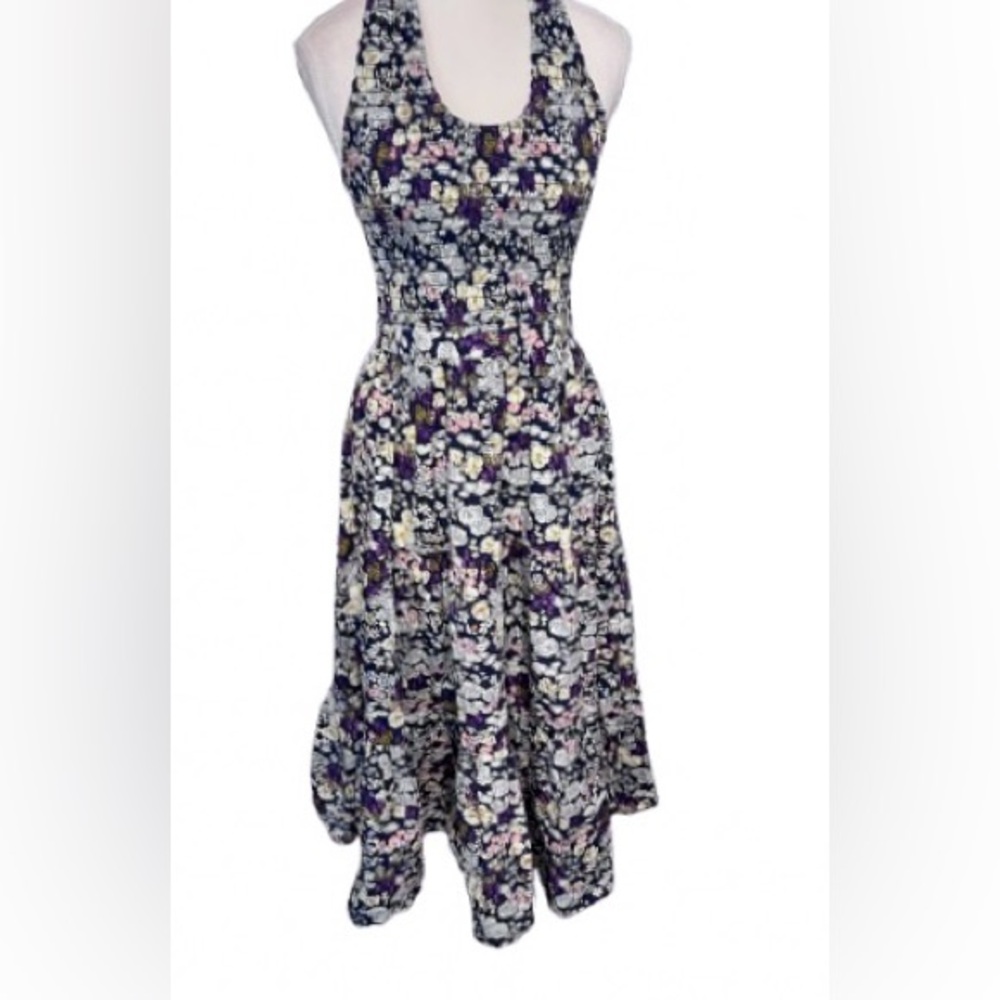 Les Rêveries Shirred Floral-print Cotton-poplin Halterneck Midi Dress Small Boho